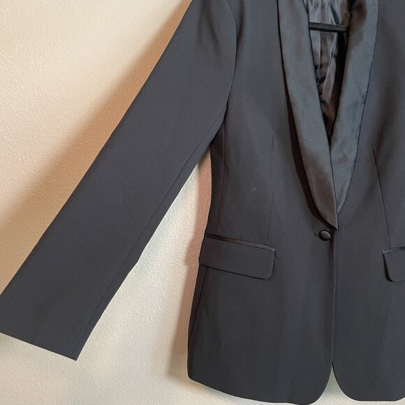 Jason Wu Size Medium Tuxedo Satin Shawl Collar One Button Blazer Jacket Black - Picture 3 of 8